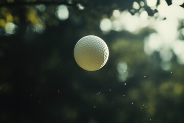 A golf ball in mid-air during a swing or flight
