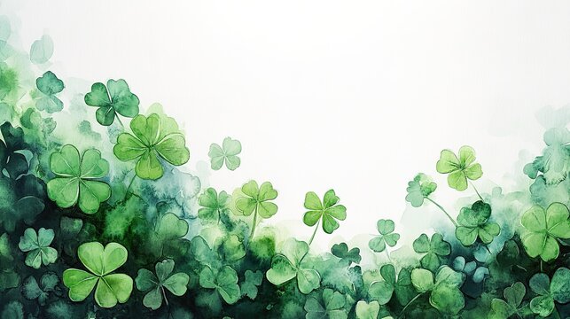 St Patrick day background, clover set, watercolor	
