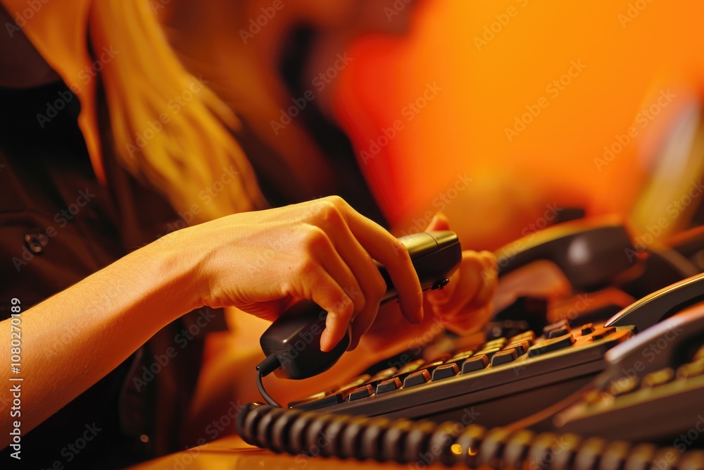 Poster A close-up of a person typing away on a computer keyboard