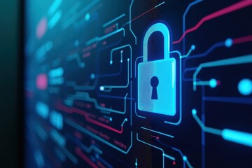 Secure Digital Future: Cutting-Edge Cybersecurity Technology with Blue Circuit Board and Lock Icon