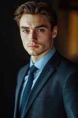 A close-up of a person wearing a suit and tie, perfect for business or professional use