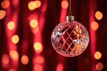 Obraz premium A single red Christmas ornament hangs from a string, ready for decoration