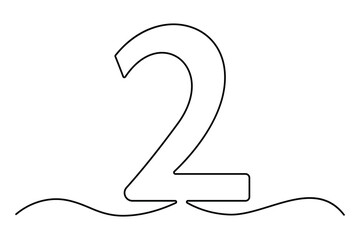 Number 2 in continuous line drawing style. editable One line drawing of number 2 icon. Vector illustration