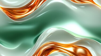 Abstract liquid metallic waves in green and gold tones