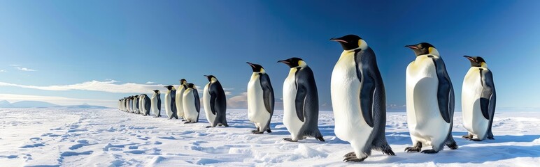 Fototapeta premium A Line of Emperor Penguins in the Antarctic