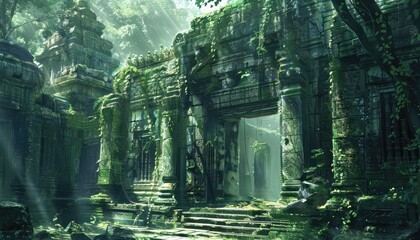 Ancient Stone Gateway Overgrown with Lush Greenery