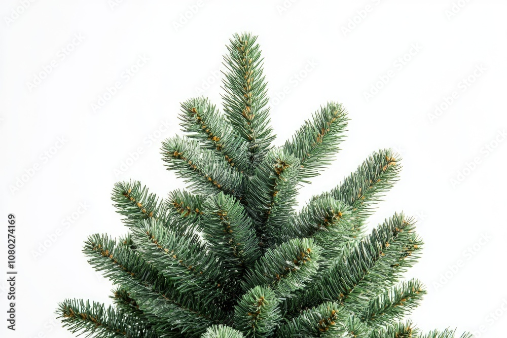 Poster close up shot of a pine tree trunk and needles on a white background
