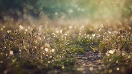 Green meadow with dew drops.