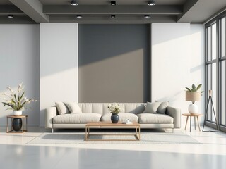 A modern living room mockup set against a sleek and contemporary environment, contemporary, design, minimalist
