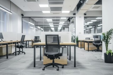 Modern Office Interior with a Single Chair