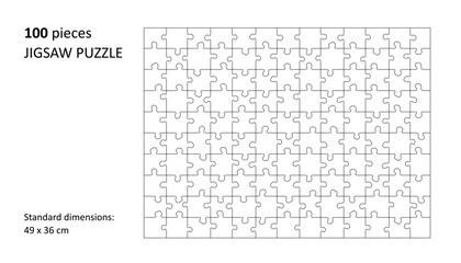 Jigsaw puzzle blank template. Cutting lines grid design for 100 pieces jigsaw puzzle.