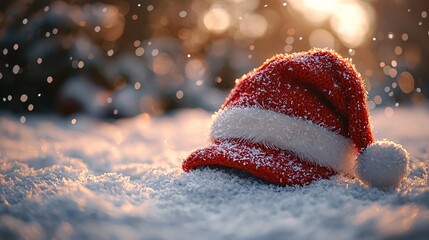 A vibrant red and white Santa hat, perfect for festive winter celebrations, holiday marketing, Christmas decorations, or seasonal promotions. Great for branding.