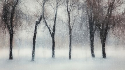 Blurred Winter Park with Snow-Covered Trees A soft-focus