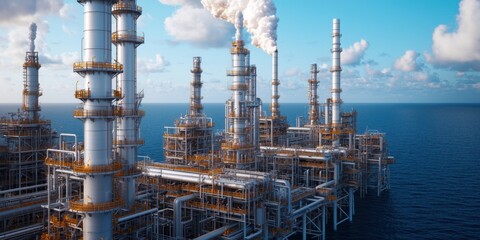 Fototapeta premium Industrial operations offshore oil rig photography seascape aerial view energy production