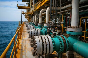 Industrial operations offshore oil platform infrastructure marine environment horizontal view engineering processes