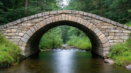 Fototapeta premium Stone arch bridge over serene stream forest photography natural landscape close-up tranquility