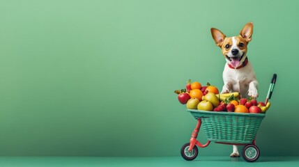 Dog Delivering Fresh Fruits: A playful dog riding a scooter