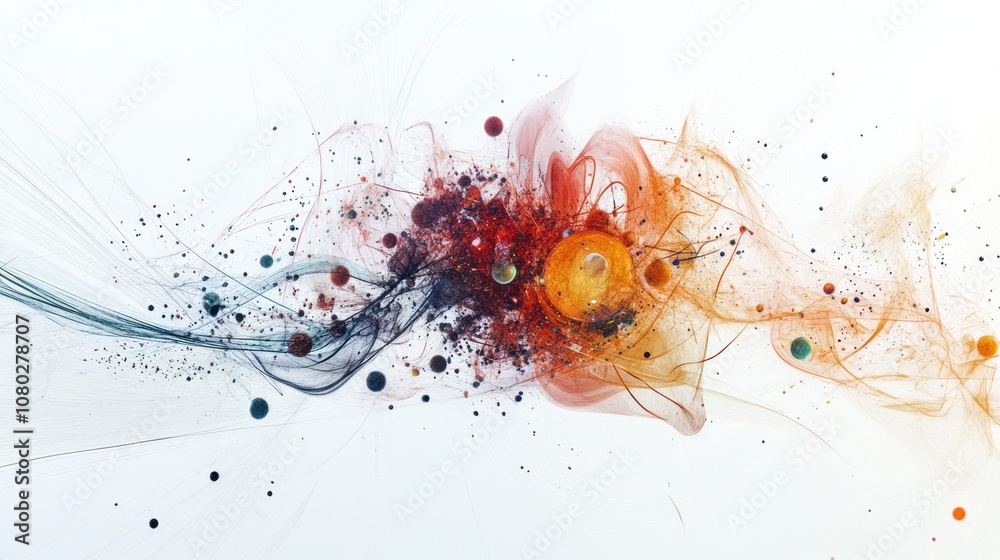 Poster with visual elements representing entangled particles and their interactions