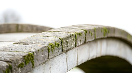 Fototapeta premium Elegant Arched Stone Bridge with Moss-Covered Textures - Rustic Beauty and Character in Detail Against a White Background