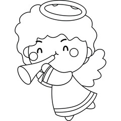 a vector of an angel with trumpet in black and white coloring