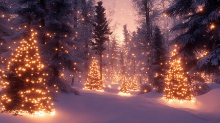 Naklejka premium New Year Eve in a Snowy Forest: A beautiful winter scene