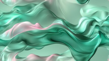 Obraz premium Fluid green and pink abstract wavy textures on a soft background