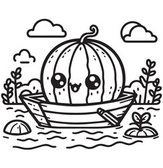 coloring page melon ride a small boat