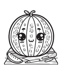 Coloring page melon pose in wood 