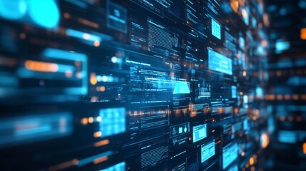 Concept of assembling a web page from modules that fly around the display. The web design studio concept page is on the display