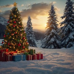 christmas tree in the snow
