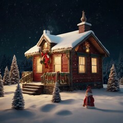 christmas house in the snow