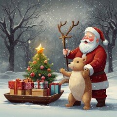 Santa Claus and Christmas tree