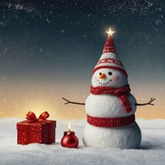 christmas tree with gifts and snowman