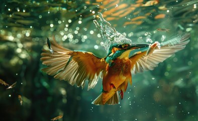 Kingfisher Diving into Water with Splash