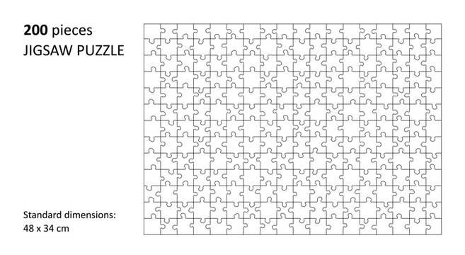 Jigsaw puzzle blank template. Cutting lines grid design for 200 pieces jigsaw puzzle.