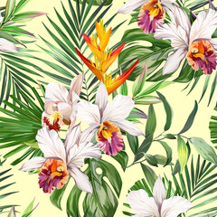 Obraz premium Tropical pattern. Paradise plants and flowers. Hawaiian pattern. Exotic, tropics