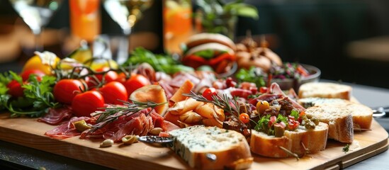 Gourmet Charcuterie Board with Bread and Cheese