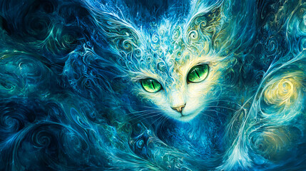 Beautiful fantasy stylized cat portrait