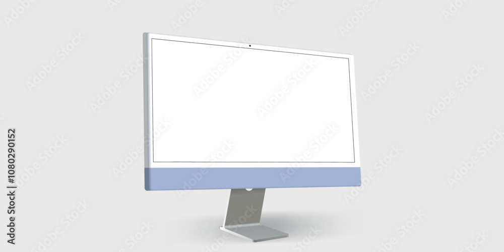 Poster Desktop pc vector mocup. monitor display with blank screen isolated on background. Vector illustration. Modern Computer Monitor Vector Illustration with White Screen.