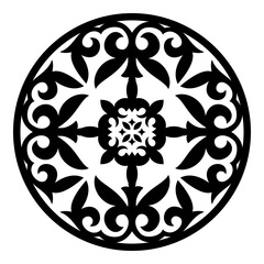 Round Frame, workpiece for your design. Ethnic vector frame with arabesques. Ornamental elements and motifs of Kazakh, Kyrgyz, Uzbek, national Asian decor for plate, textile and print design. EPS 