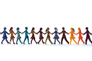 A group of people standing hand in hand, forming a line