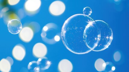 Floating soap bubbles against a blue background	
