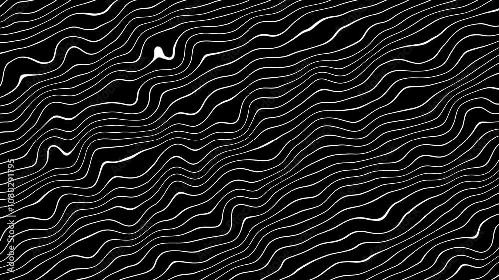 Aufkleber looped animation. white wavy line motion graphic background. wave line animation on black background
