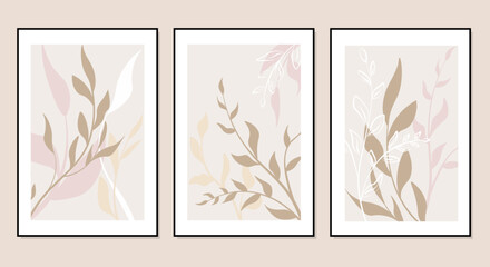 Vintage style floral wall art template. Collection of hand drawn flower with orange watercolor texture, wildflower. Botanical poster set for wall decoration, 
interior, wallpaper, banner