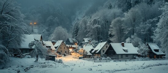 Snowy Village at Twilight