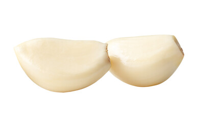 Side view of peeled garlic cloves in stack isolated with clipping path in png file format