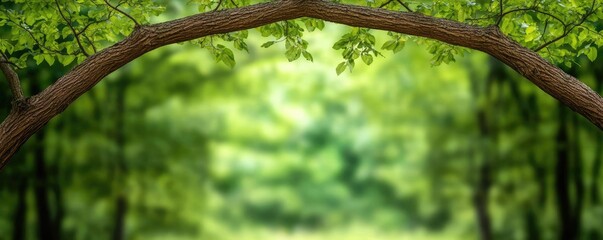 Fototapeta premium Beautiful tree branches arching over a lush green forest background.