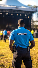 Fototapeta premium Security guard overseeing an outdoor music festival, maintaining safety and order in the venue