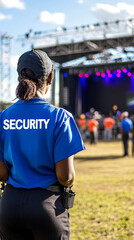 Obraz premium Woman security guard overseeing a concert, keeping attendees safe and upholding order