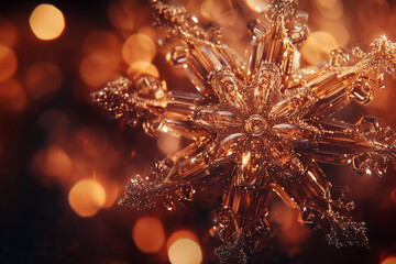 Sparkling Crystal Snowflake Ornament with Warm Bokeh Lights